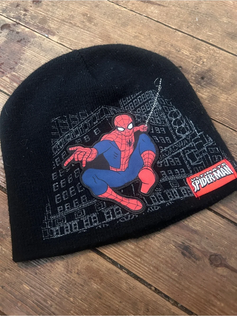 Marvel Kids Black Beanie with Red Logo Tag - OSFM